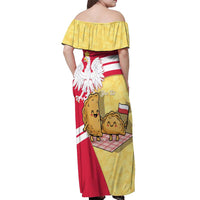 Personalised Poland Pierogi Off Shoulder Maxi Dress Polish Dumplings With Coat Of Arms