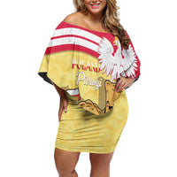 Personalised Poland Pierogi Off Shoulder Short Dress Polish Dumplings With Coat Of Arms