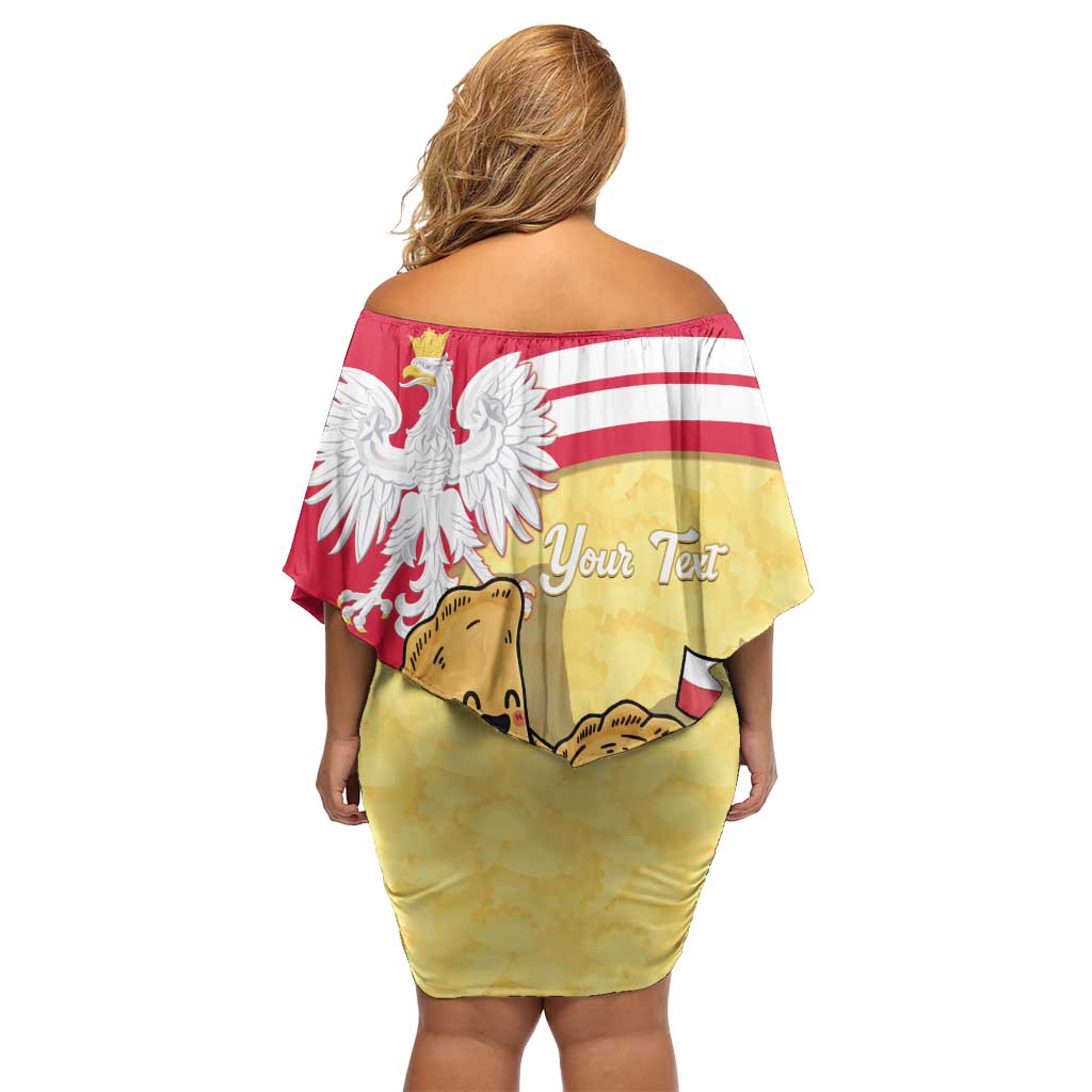 Personalised Poland Pierogi Off Shoulder Short Dress Polish Dumplings With Coat Of Arms