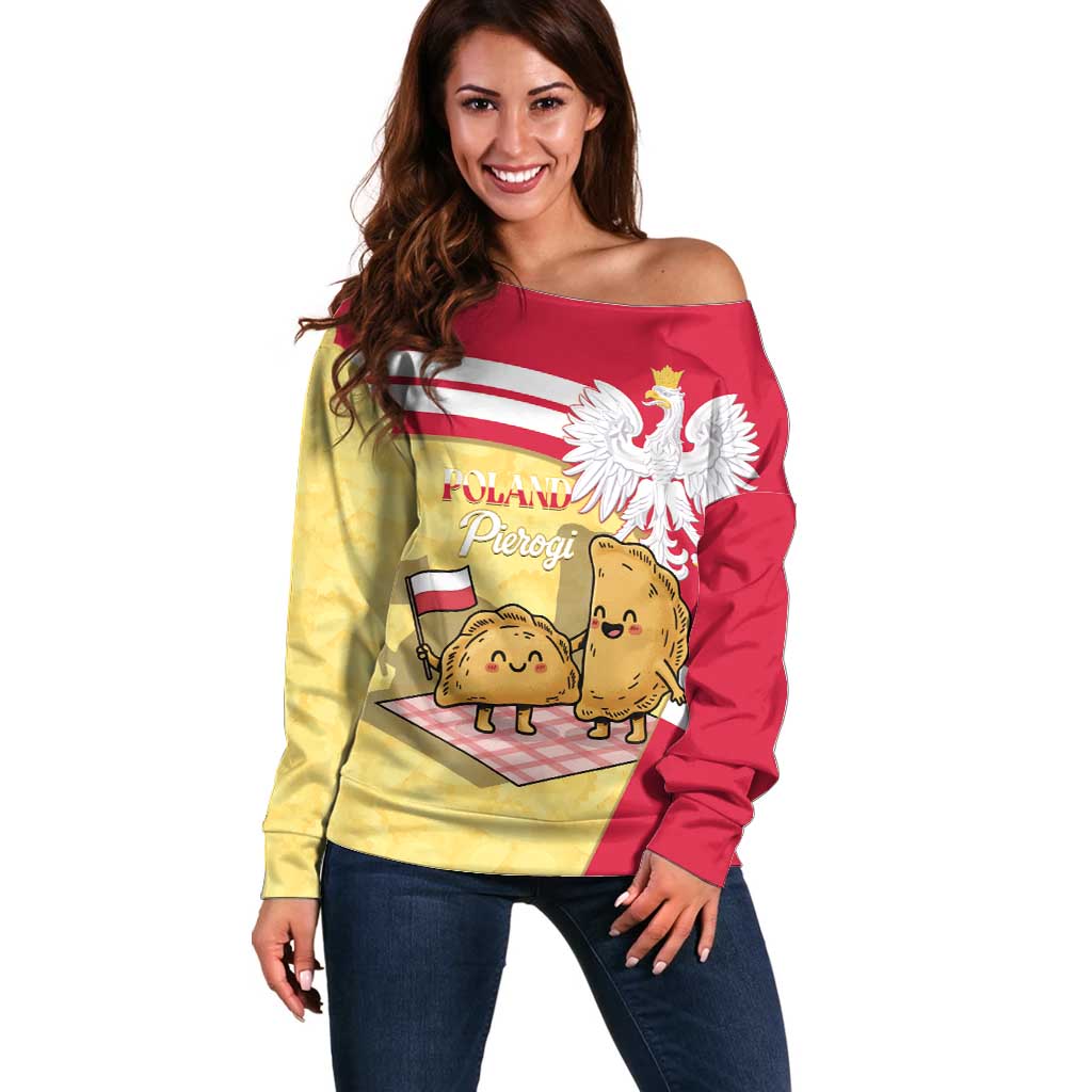 Personalised Poland Pierogi Off Shoulder Sweater Polish Dumplings With Coat Of Arms