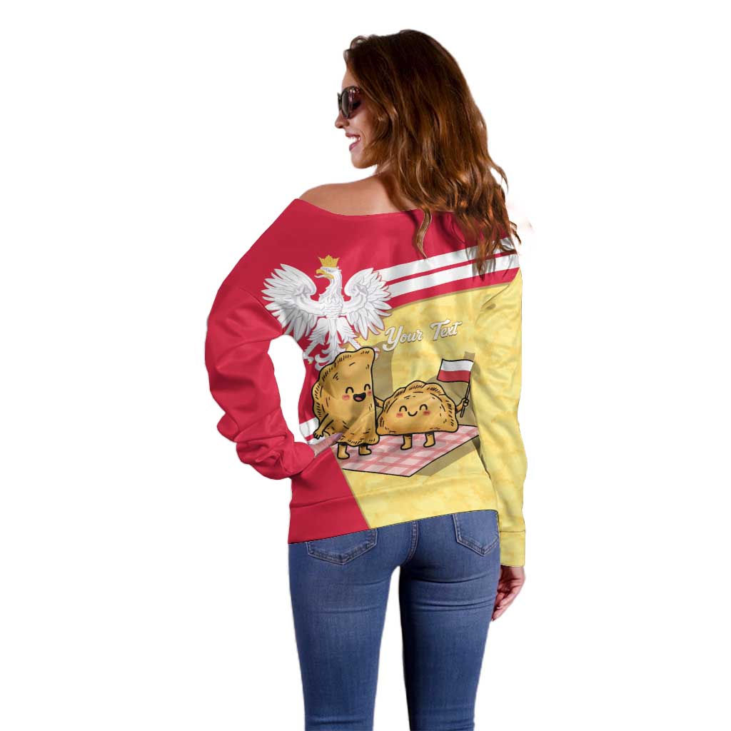 Personalised Poland Pierogi Off Shoulder Sweater Polish Dumplings With Coat Of Arms