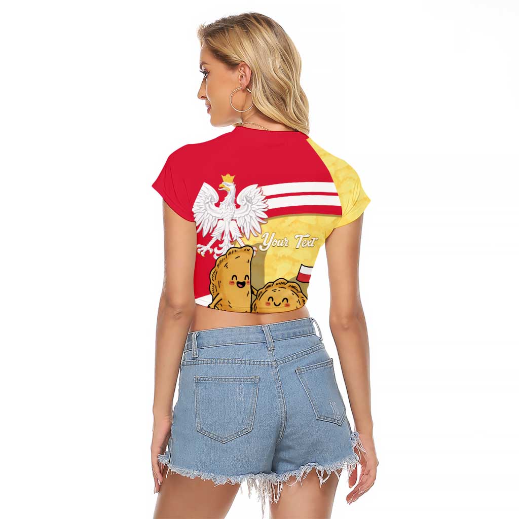 Personalised Poland Pierogi Raglan Cropped T Shirt Polish Dumplings With Coat Of Arms