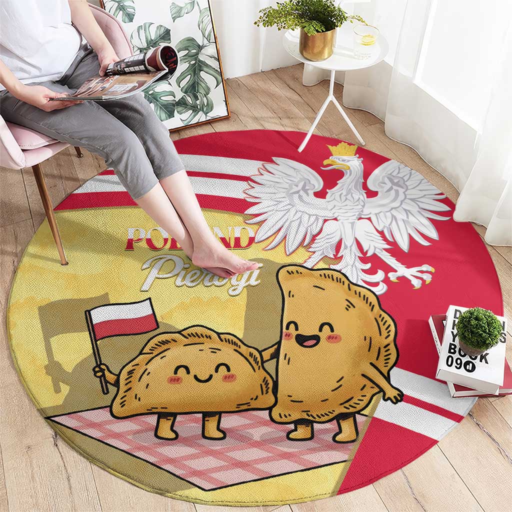 Poland Pierogi Round Carpet Polish Dumplings With Coat Of Arms