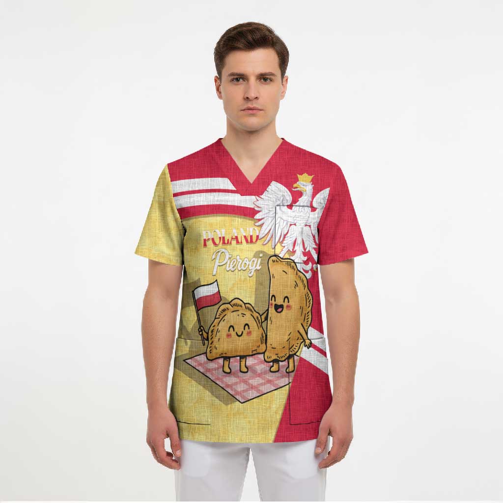 Personalised Poland Pierogi Scrub Top Polish Dumplings With Coat Of Arms