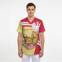 Personalised Poland Pierogi Scrub Top Polish Dumplings With Coat Of Arms
