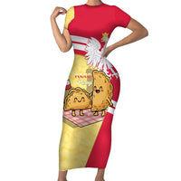 Personalised Poland Pierogi Short Sleeve Bodycon Dress Polish Dumplings With Coat Of Arms