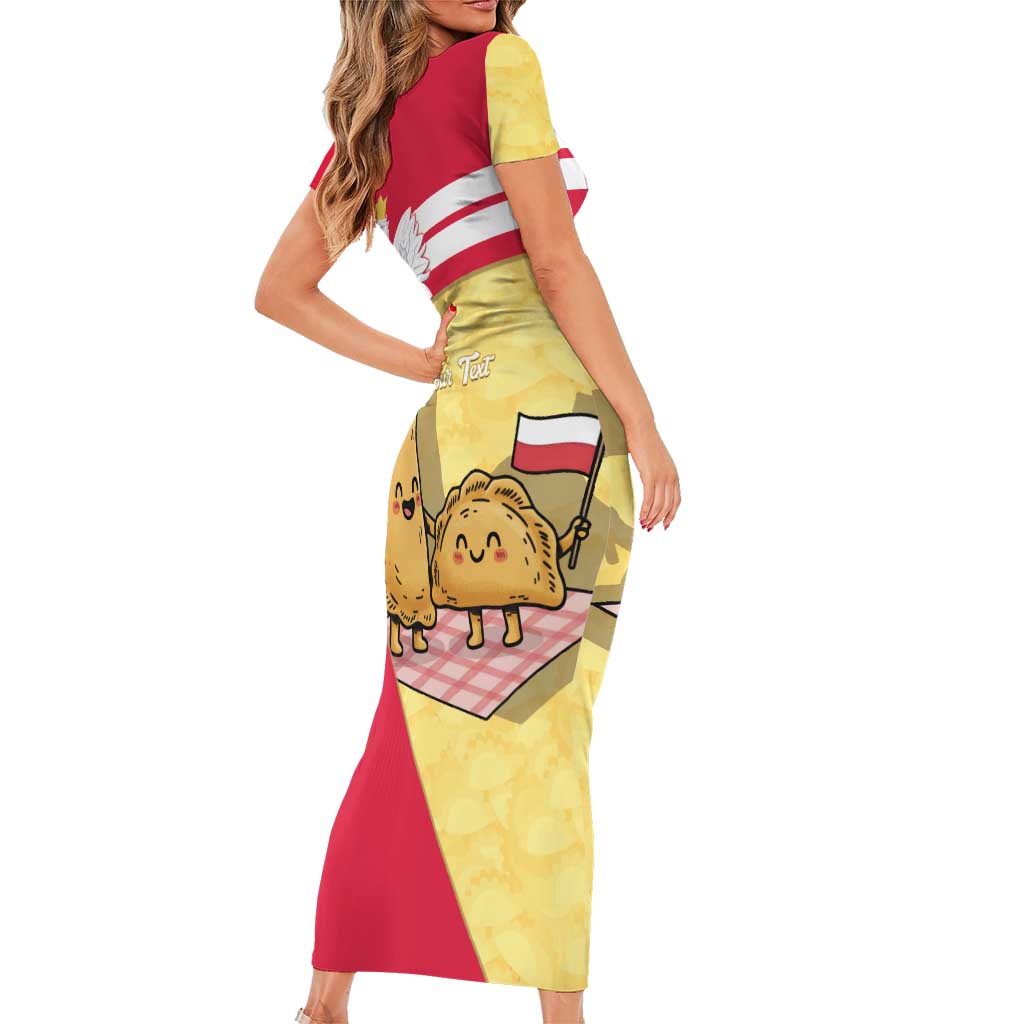 Personalised Poland Pierogi Short Sleeve Bodycon Dress Polish Dumplings With Coat Of Arms