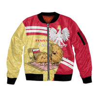 Personalised Poland Pierogi Sleeve Zip Bomber Jacket Polish Dumplings With Coat Of Arms