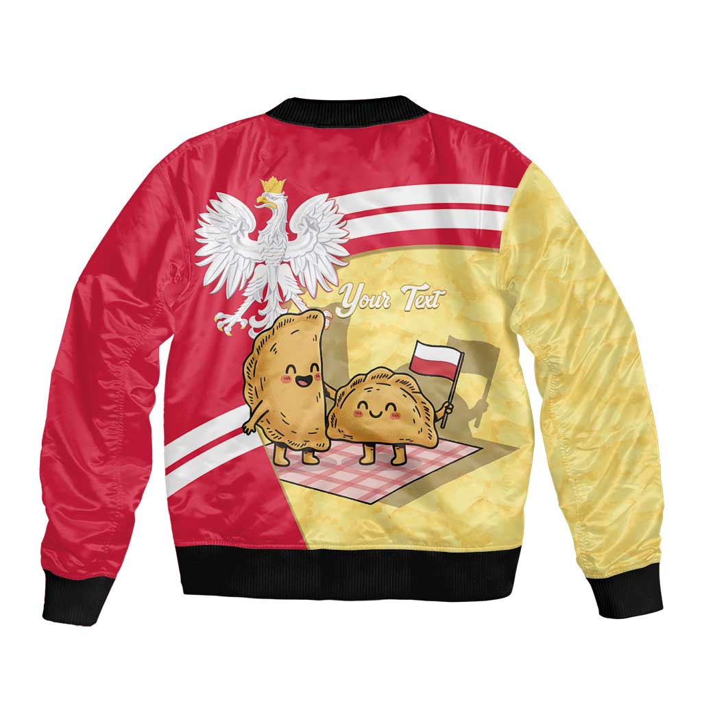 Personalised Poland Pierogi Sleeve Zip Bomber Jacket Polish Dumplings With Coat Of Arms