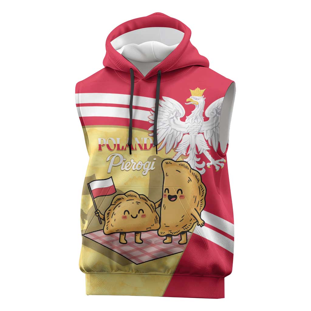 Personalised Poland Pierogi Sleeveless Hoodie Polish Dumplings With Coat Of Arms