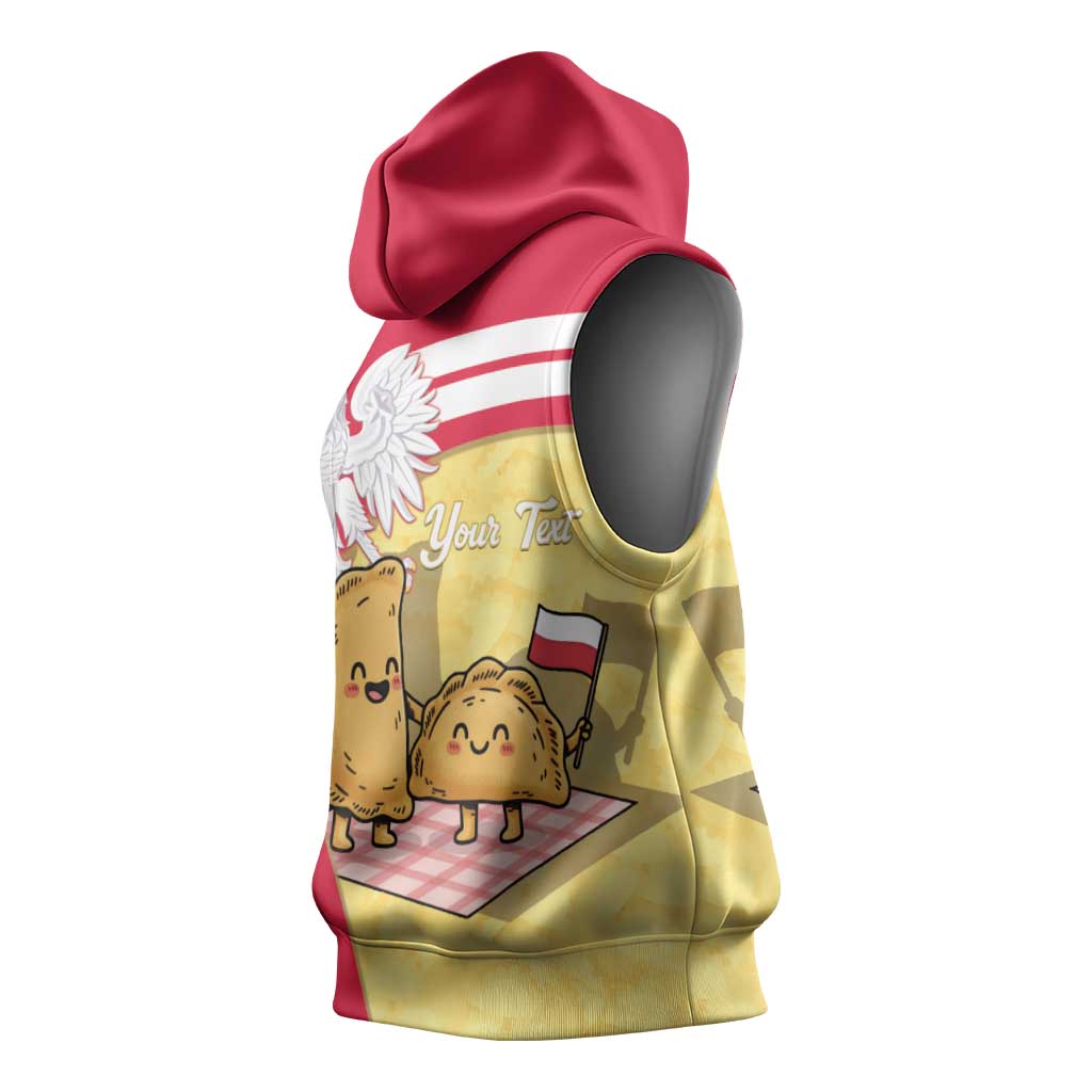 Personalised Poland Pierogi Sleeveless Hoodie Polish Dumplings With Coat Of Arms
