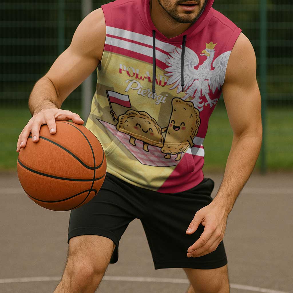 Personalised Poland Pierogi Sleeveless Hoodie Polish Dumplings With Coat Of Arms