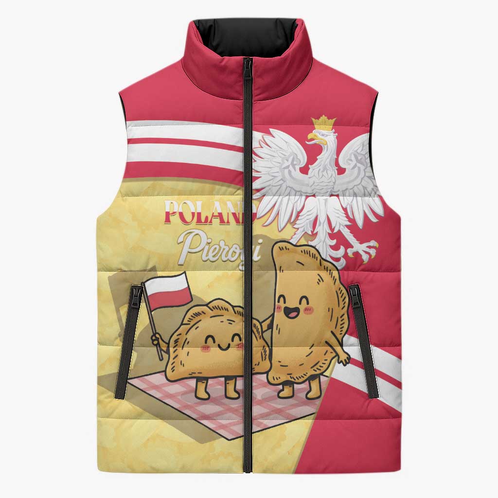 Personalised Poland Pierogi Sleeveless Puffer Jacket Polish Dumplings With Coat Of Arms