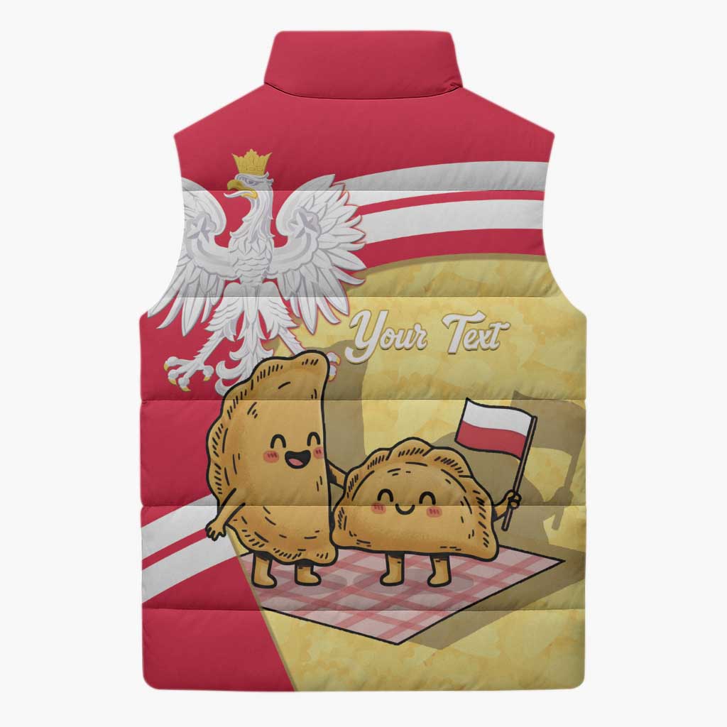 Personalised Poland Pierogi Sleeveless Puffer Jacket Polish Dumplings With Coat Of Arms