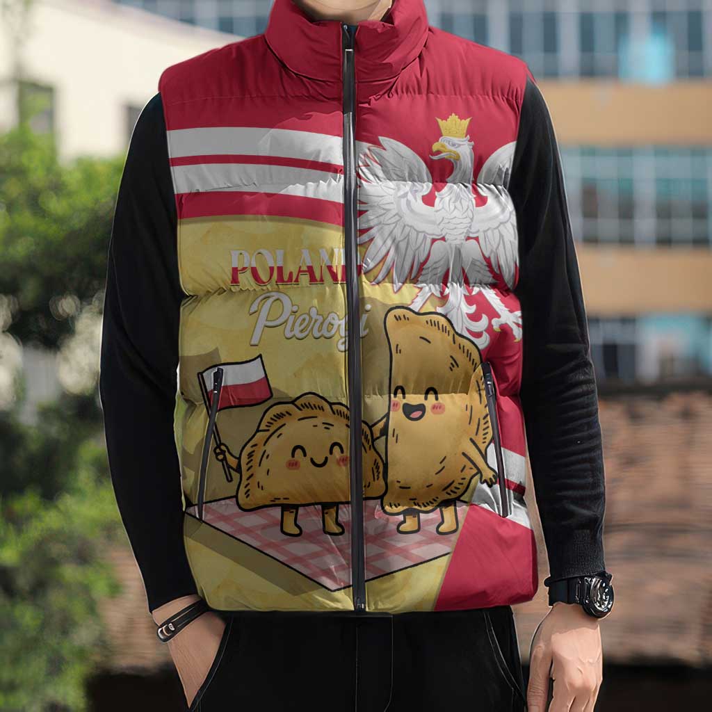 Personalised Poland Pierogi Sleeveless Puffer Jacket Polish Dumplings With Coat Of Arms
