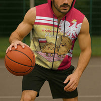 Personalised Poland Pierogi Sleeveless Zip Hoodie Polish Dumplings With Coat Of Arms