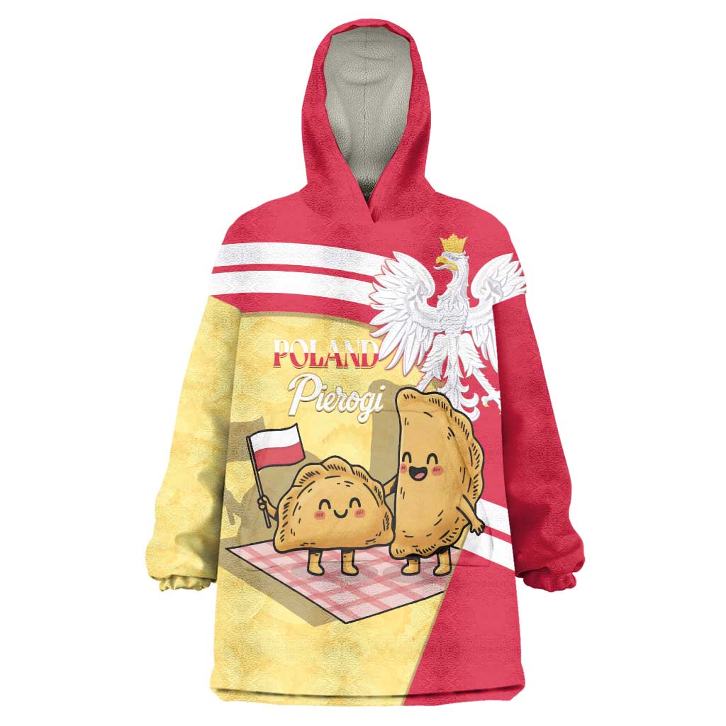 Personalised Poland Pierogi Wearable Blanket Hoodie Polish Dumplings With Coat Of Arms