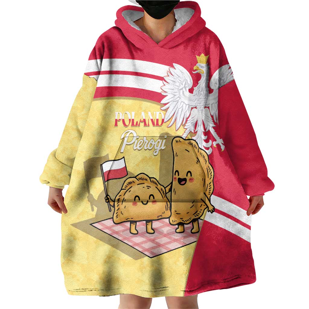Personalised Poland Pierogi Wearable Blanket Hoodie Polish Dumplings With Coat Of Arms