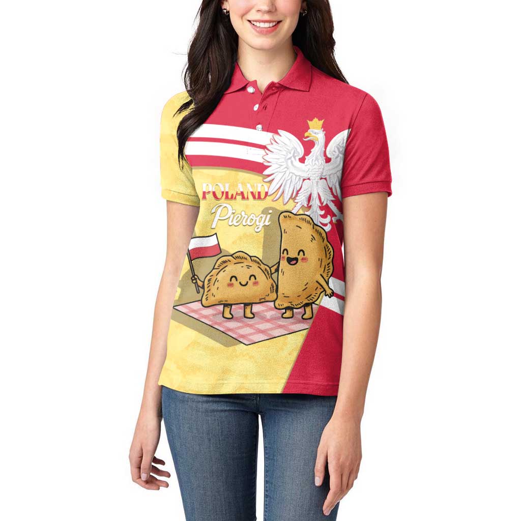 Personalised Poland Pierogi Women Polo Shirt Polish Dumplings With Coat Of Arms