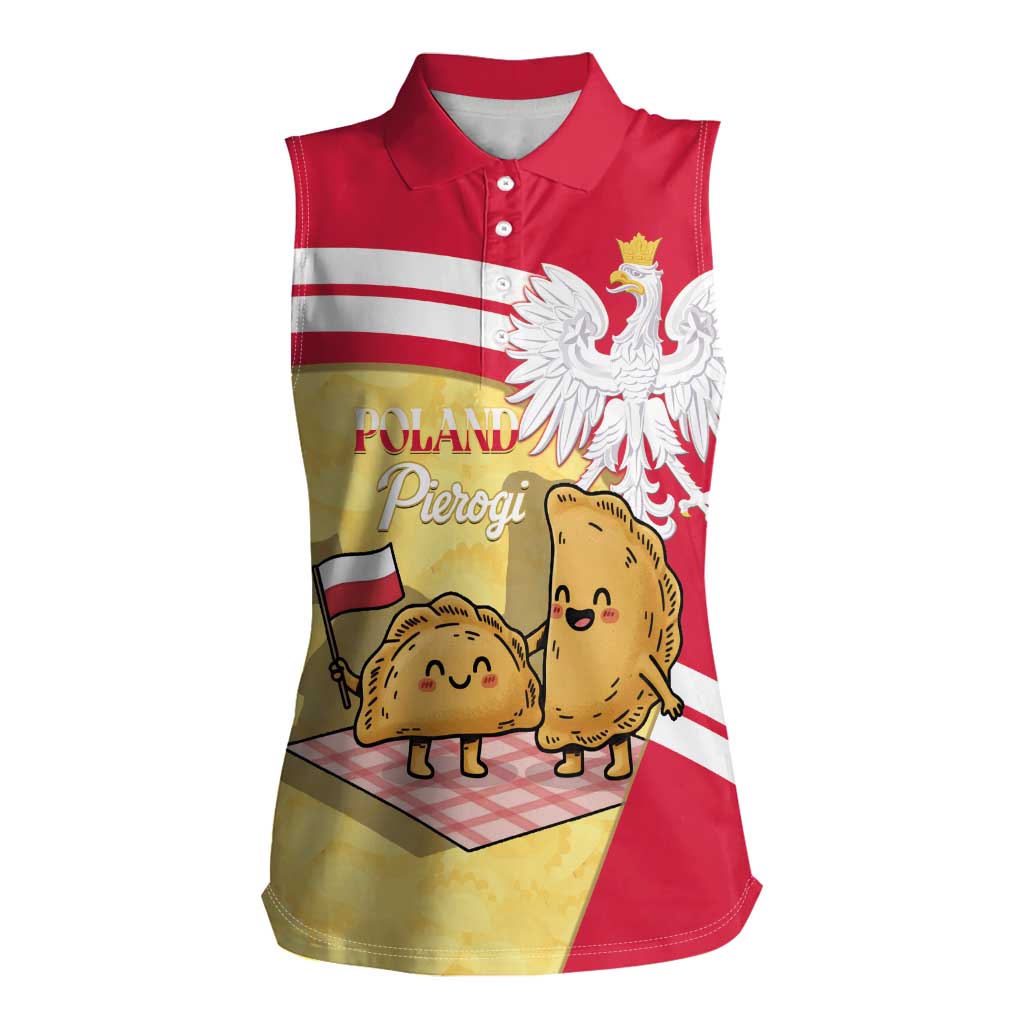 Personalised Poland Pierogi Women Sleeveless Polo Shirt Polish Dumplings With Coat Of Arms
