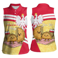 Personalised Poland Pierogi Women Sleeveless Polo Shirt Polish Dumplings With Coat Of Arms