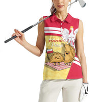 Personalised Poland Pierogi Women Sleeveless Polo Shirt Polish Dumplings With Coat Of Arms