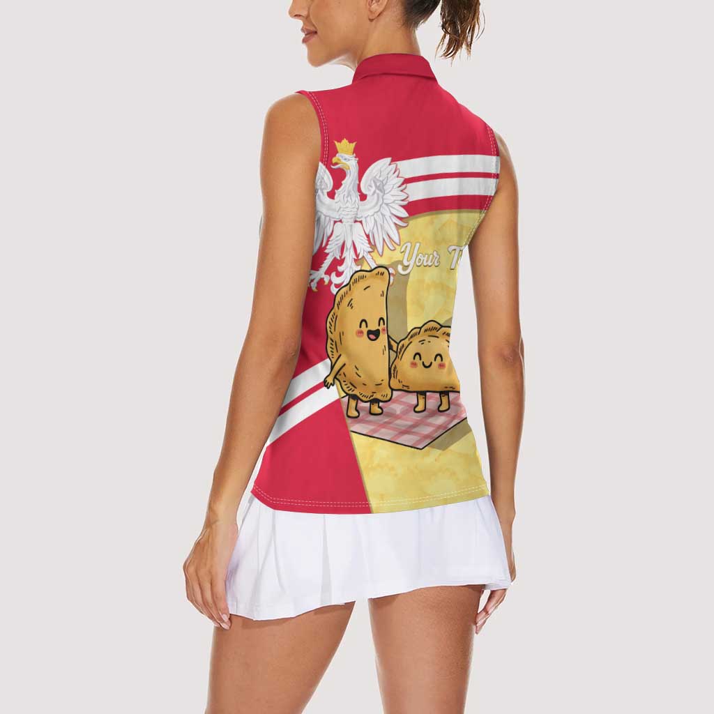 Personalised Poland Pierogi Women Sleeveless Polo Shirt Polish Dumplings With Coat Of Arms