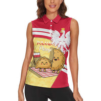 Personalised Poland Pierogi Women Sleeveless Polo Shirt Polish Dumplings With Coat Of Arms