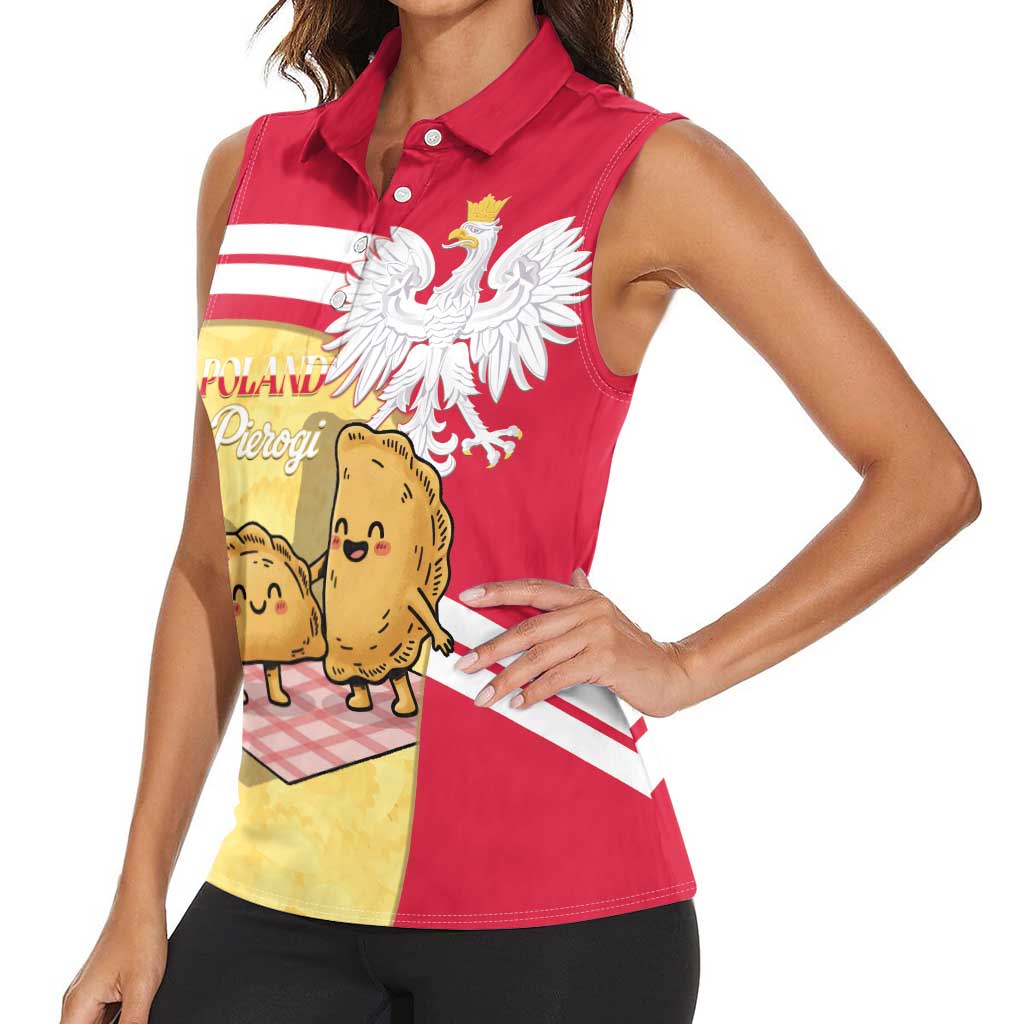 Personalised Poland Pierogi Women Sleeveless Polo Shirt Polish Dumplings With Coat Of Arms