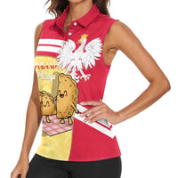 Personalised Poland Pierogi Women Sleeveless Polo Shirt Polish Dumplings With Coat Of Arms