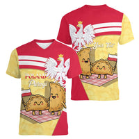 Personalised Poland Pierogi Women V-Neck T-Shirt Polish Dumplings With Coat Of Arms