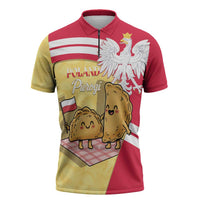 Personalised Poland Pierogi Zipper Polo Shirt Polish Dumplings With Coat Of Arms