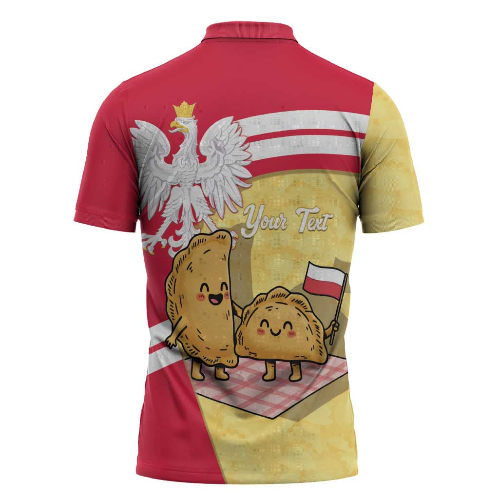 Personalised Poland Pierogi Zipper Polo Shirt Polish Dumplings With Coat Of Arms