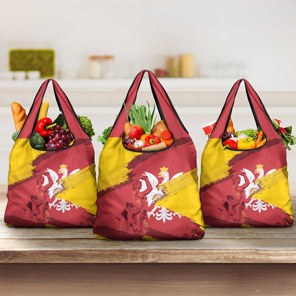 Mermaid of Warsaw Poland Grocery Bag Polish Capital City Grunge Style