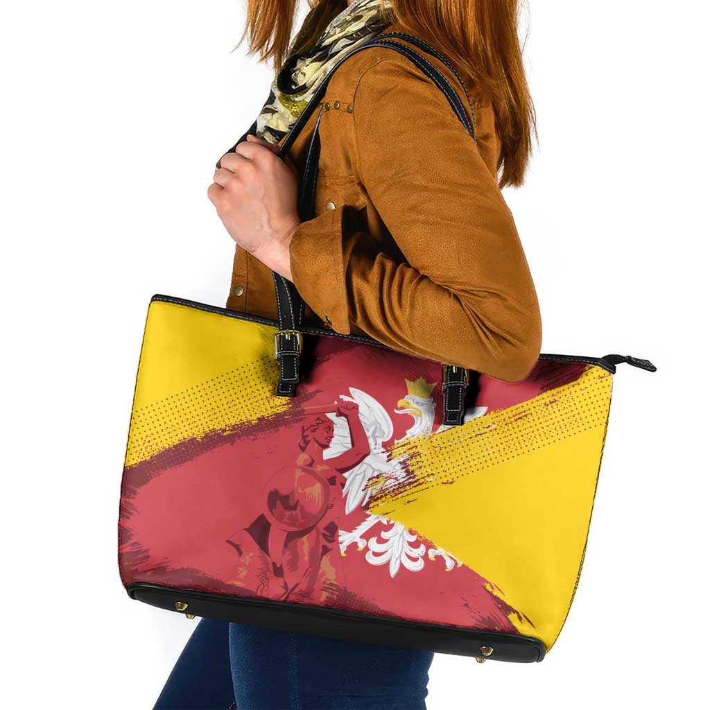 Mermaid of Warsaw Poland Leather Tote Bag Polish Capital City Grunge Style