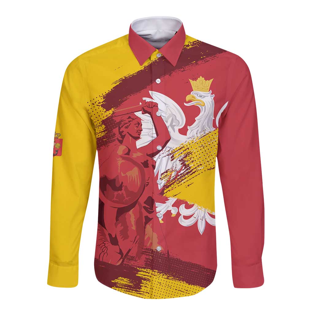 Mermaid of Warsaw Poland Long Sleeve Button Shirt Polish Capital City Grunge Style