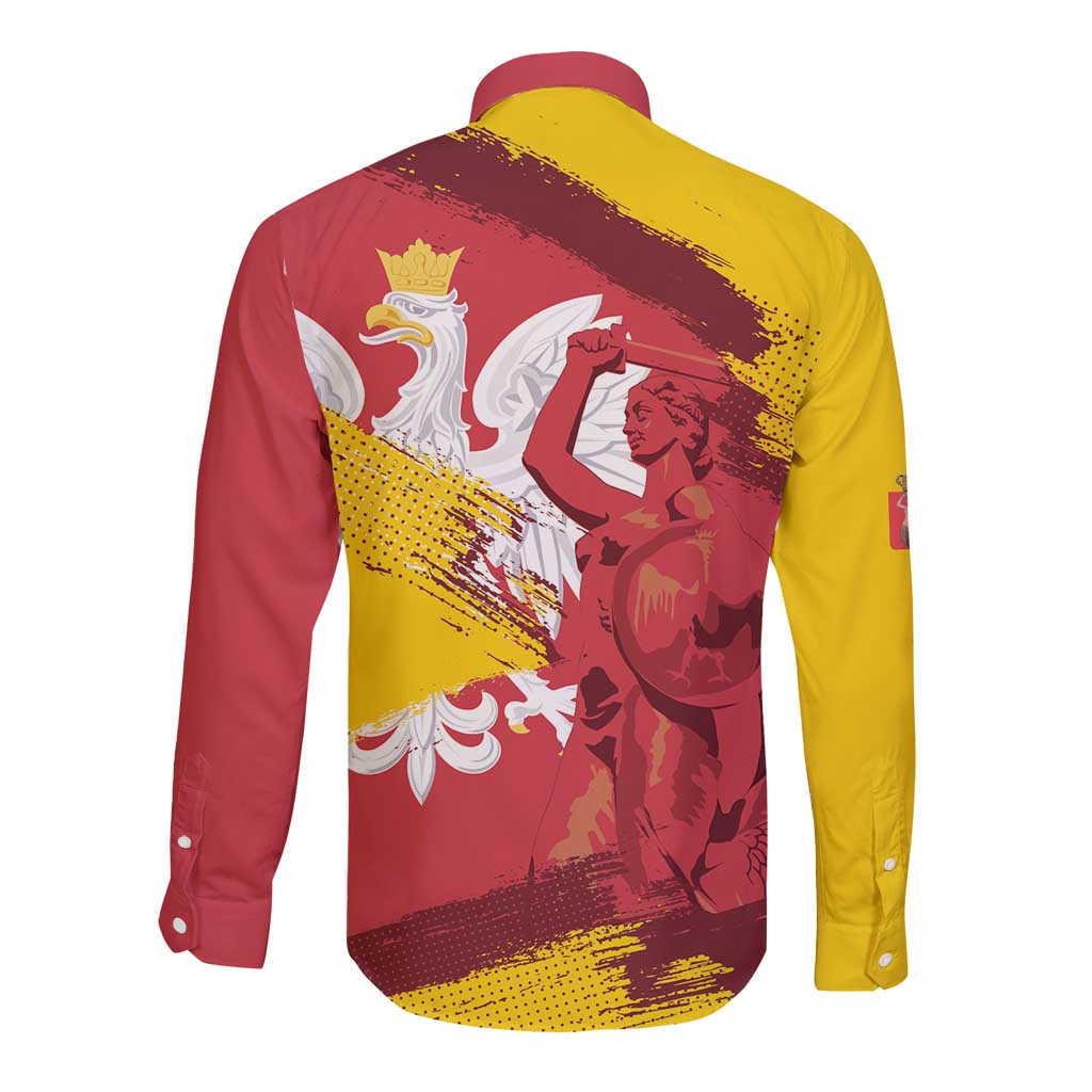 Mermaid of Warsaw Poland Long Sleeve Button Shirt Polish Capital City Grunge Style