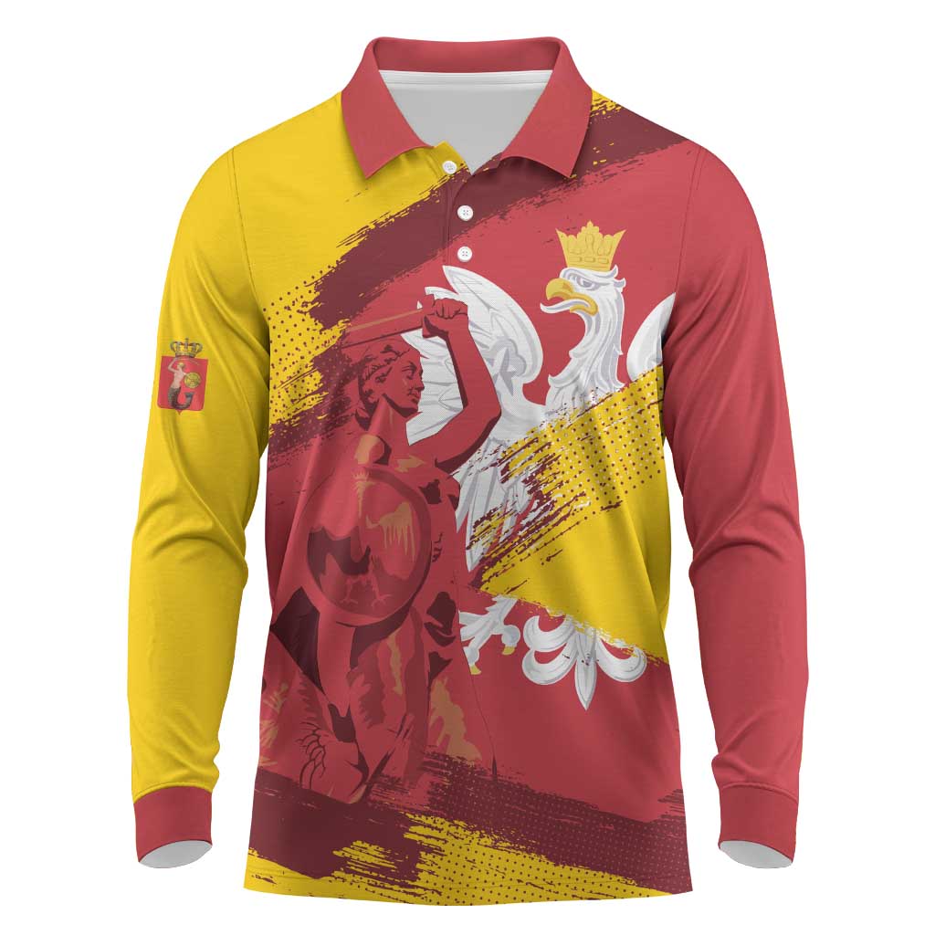 Mermaid of Warsaw Poland Long Sleeve Polo Shirt Polish Capital City Grunge Style