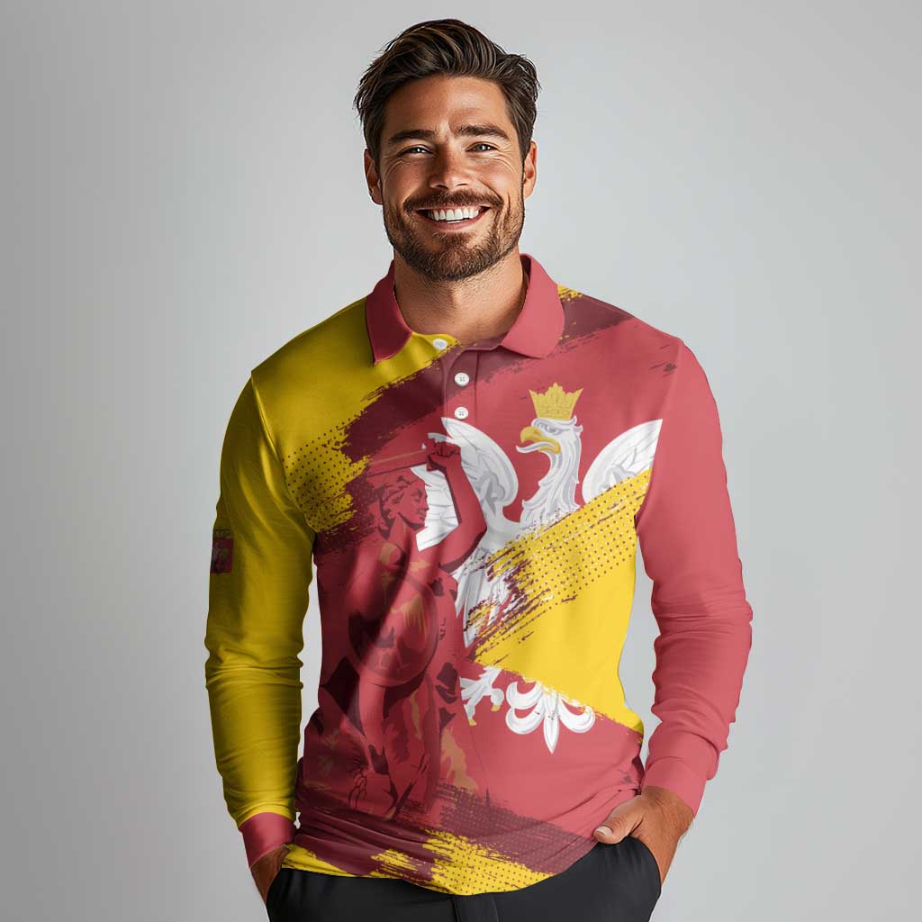 Mermaid of Warsaw Poland Long Sleeve Polo Shirt Polish Capital City Grunge Style