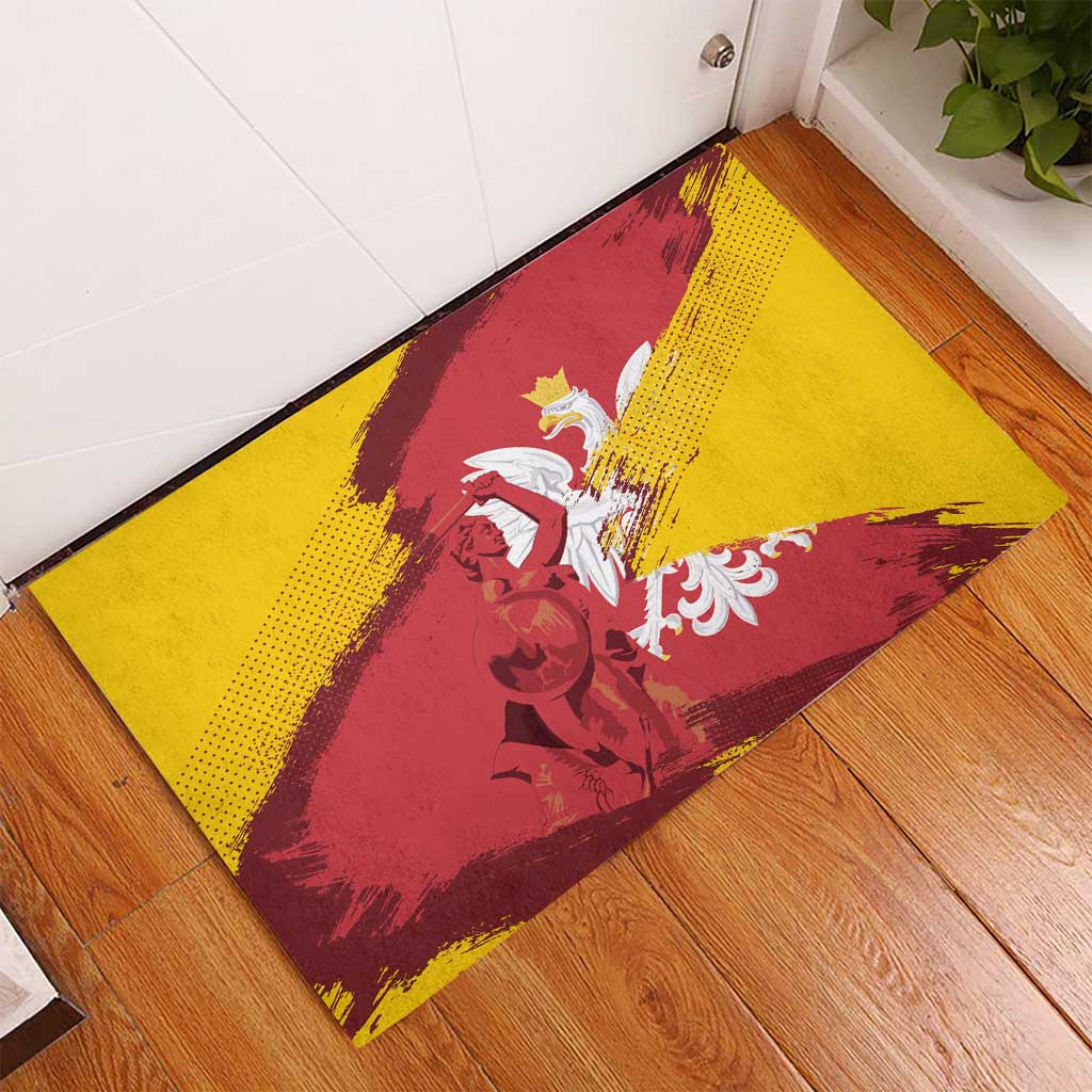 Mermaid of Warsaw Poland Rubber Doormat Polish Capital City Grunge Style