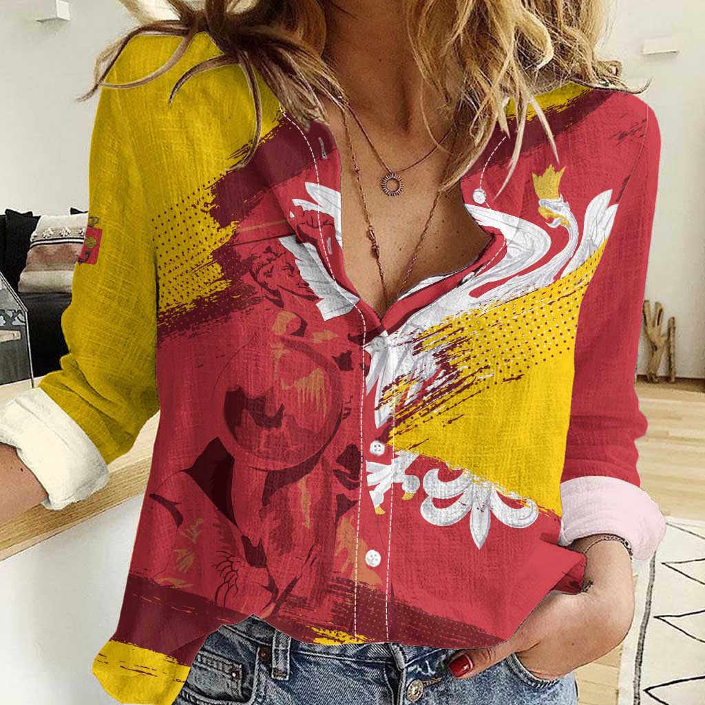 Mermaid of Warsaw Poland Women Casual Shirt Polish Capital City Grunge Style