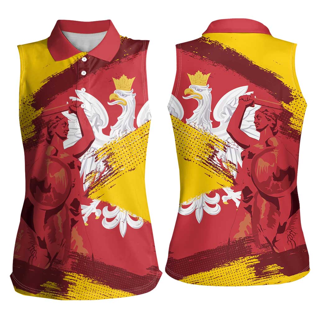 Mermaid of Warsaw Poland Women Sleeveless Polo Shirt Polish Capital City Grunge Style
