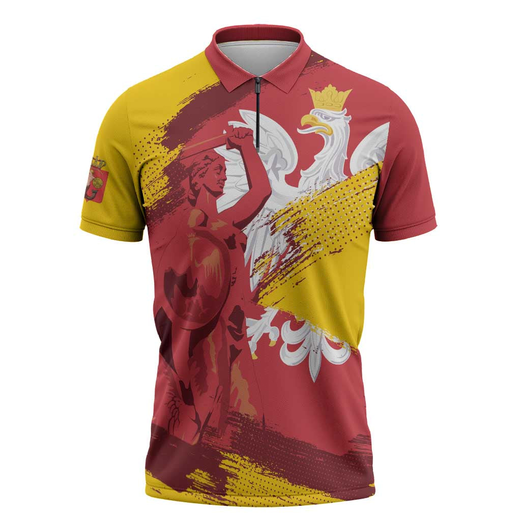 Mermaid of Warsaw Poland Zipper Polo Shirt Polish Capital City Grunge Style