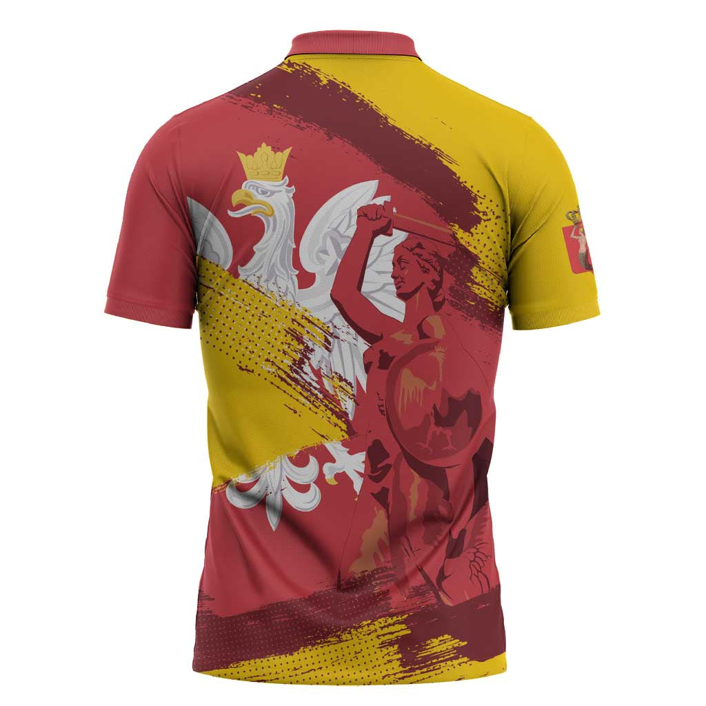 Mermaid of Warsaw Poland Zipper Polo Shirt Polish Capital City Grunge Style