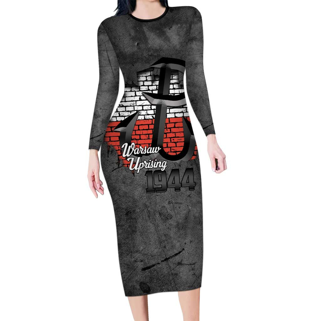Warsaw Uprising 1944 Poland Long Sleeve Bodycon Dress Polish Anchor Kotwica