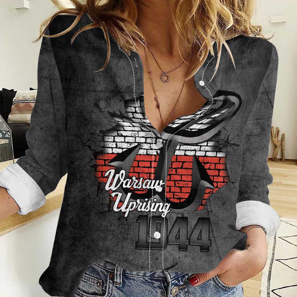 Warsaw Uprising 1944 Poland Women Casual Shirt Polish Anchor Kotwica