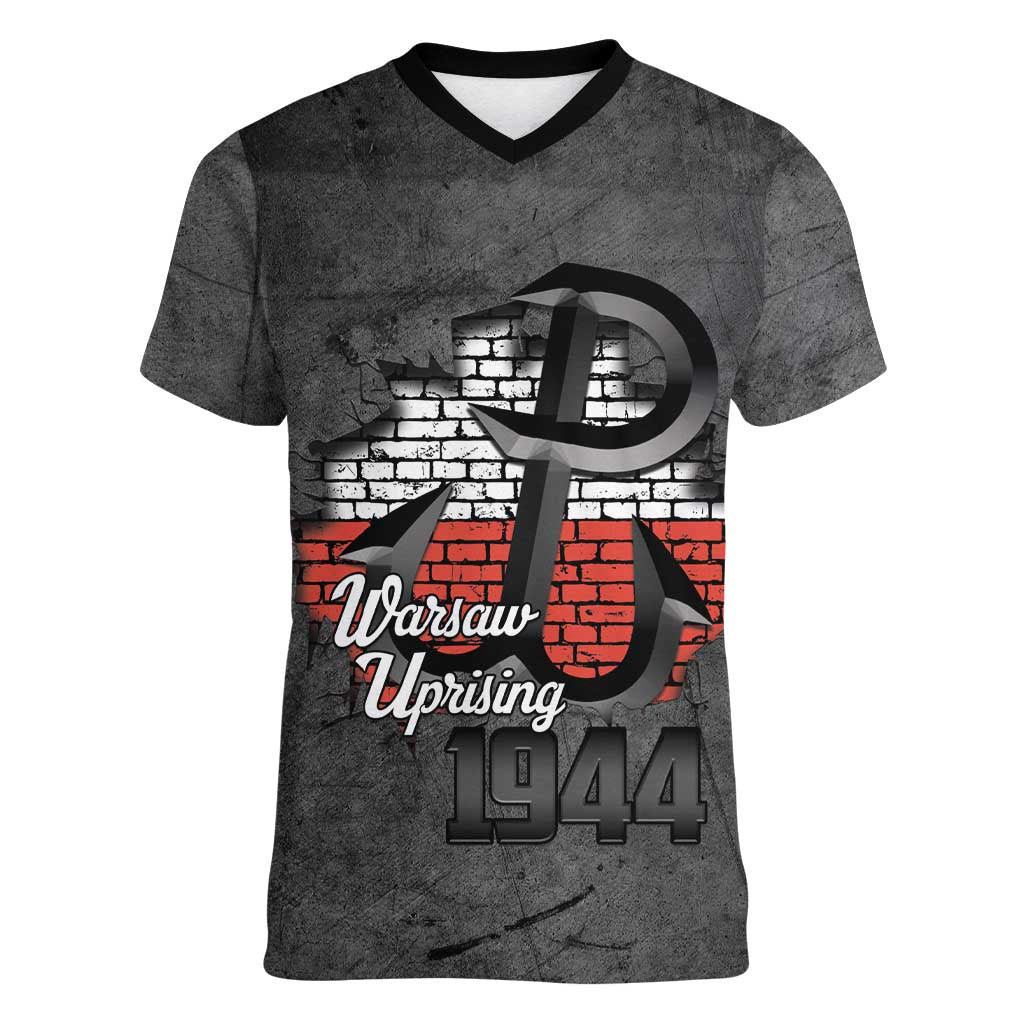 Warsaw Uprising 1944 Poland Women V-Neck T-Shirt Polish Anchor Kotwica