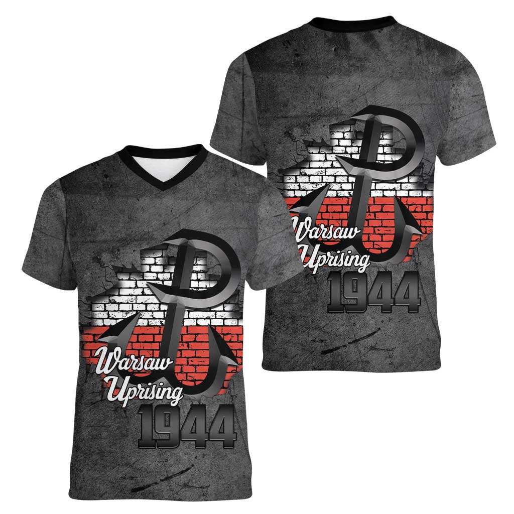 Warsaw Uprising 1944 Poland Women V-Neck T-Shirt Polish Anchor Kotwica