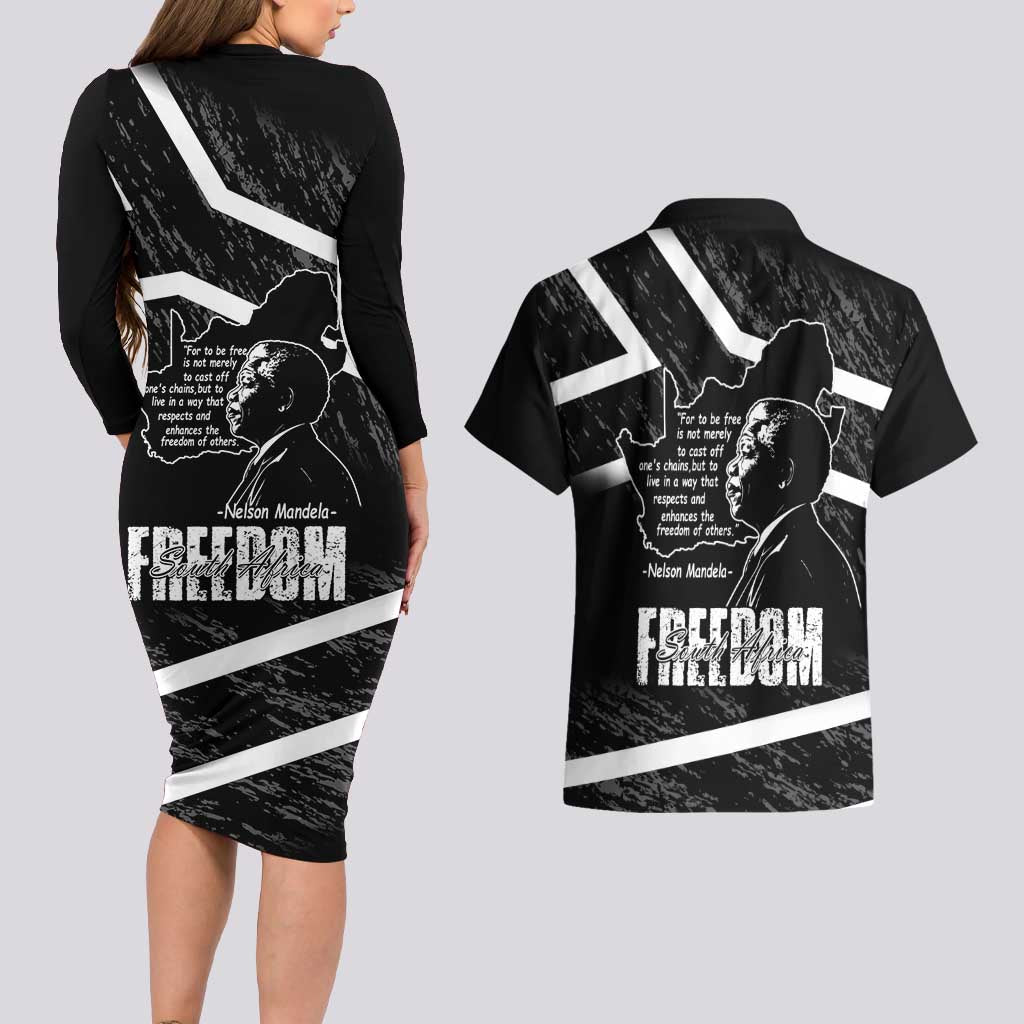South Africa Freedom Day Couples Matching Long Sleeve Bodycon Dress and Hawaiian Shirt Nelson Mandela With Map