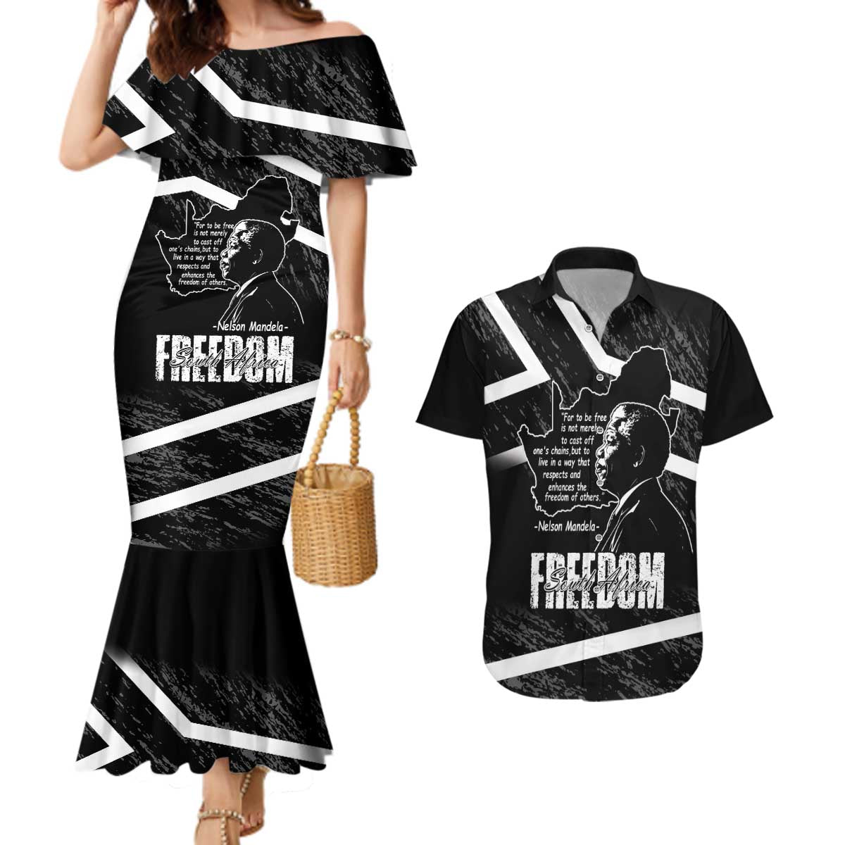 South Africa Freedom Day Couples Matching Mermaid Dress and Hawaiian Shirt Nelson Mandela With Map